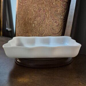 Vintage Inarco White Milk Glass Candy Dish Texture Wavy Rim 1940s USA W 5454